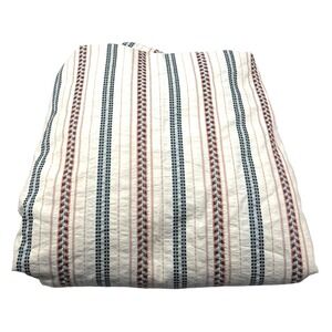 Ralph Lauren Villandry Duvet Cover Queen Striped Blue Terracotta Embroidered EUC